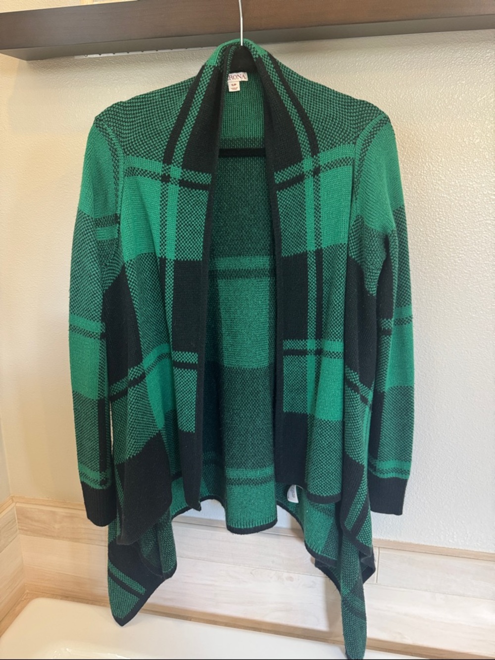 Merona Green and Black Plaid Open-Front Cardigan